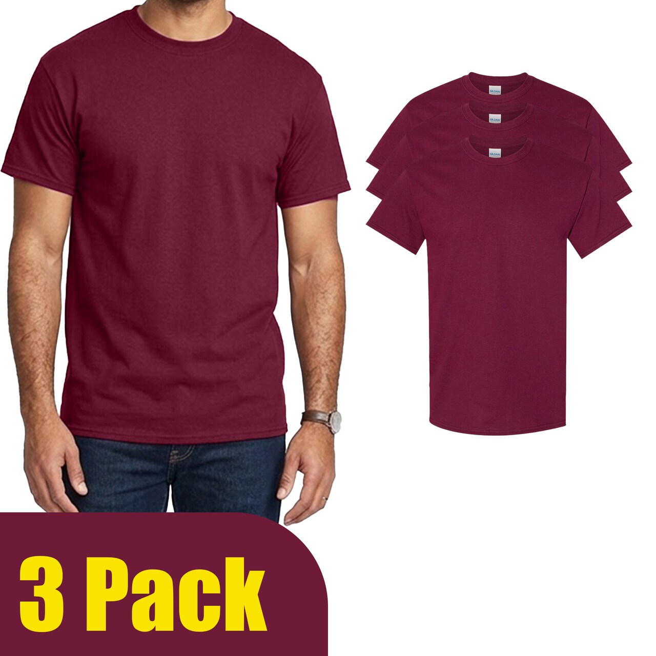 Gildan Unisex Heavy Cotton T-Shirts for Crafting, Maroon Multi-Pack Choices DIY Project Bundle